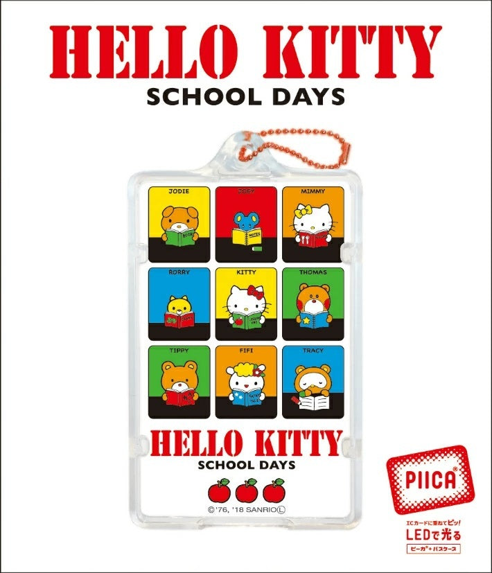 ハローキティ スクールデイズ PIICA (ピーカ)+クリアパスケース(ICカードホルダー) ⇒ 光る パスケース 定期入れ ICカード suica PASMO 自動改札 コンビニ決済 nanaco WAON 社員証 IDチェック 電子マネー カード決済 LED 非接触型 ピーカ 限定 サンリオ