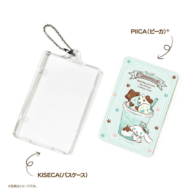 シナモロール チョコミント PIICA (ピーカ) ＋ クリアパスケース ⇒ 光る ICカードホルダー パスケース 定期入れ ICカード suica PASMO 自動改札 コンビニ決済 nanaco WAON 社員証 IDチェック 電子マネー カード決済 LED 非接触型 PIICA サンリオ 限定 シナモン