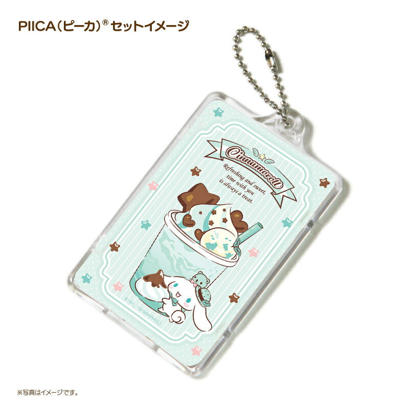 シナモロール チョコミント PIICA (ピーカ) ＋ クリアパスケース ⇒ 光る ICカードホルダー パスケース 定期入れ ICカード suica PASMO 自動改札 コンビニ決済 nanaco WAON 社員証 IDチェック 電子マネー カード決済 LED 非接触型 PIICA サンリオ 限定 シナモン