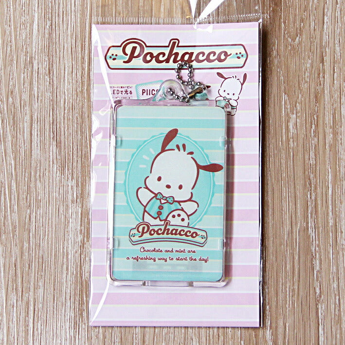 ポチャッコ チョコミント  PIICA(ピーカ） + パスケース ⇒ 光る ICカードホルダー 定期入れ ICカード suica PASMO 自動改札 コンビニ決済 nanaco WAON 社員証 IDチェック 電子マネー カード決済 LED 非接触型 PIICA サンリオ 限定