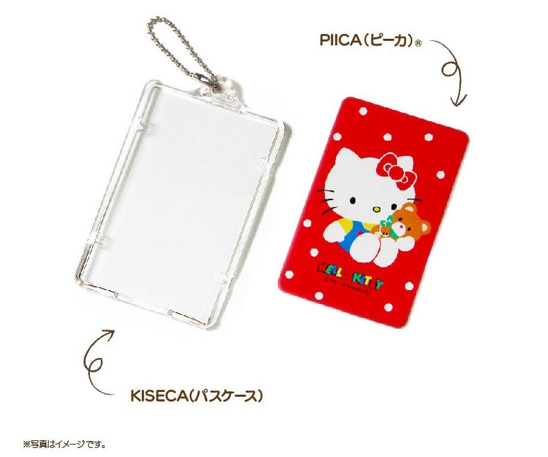 ハローキティ 80’s テディベア PIICA (ピーカ)＋クリアパスケース ⇒ LED内蔵 光るパスケース 定期入れ 非接触型 ICカード 交通系ICカード 社員証 IDカード 電子マネーカード PIICA