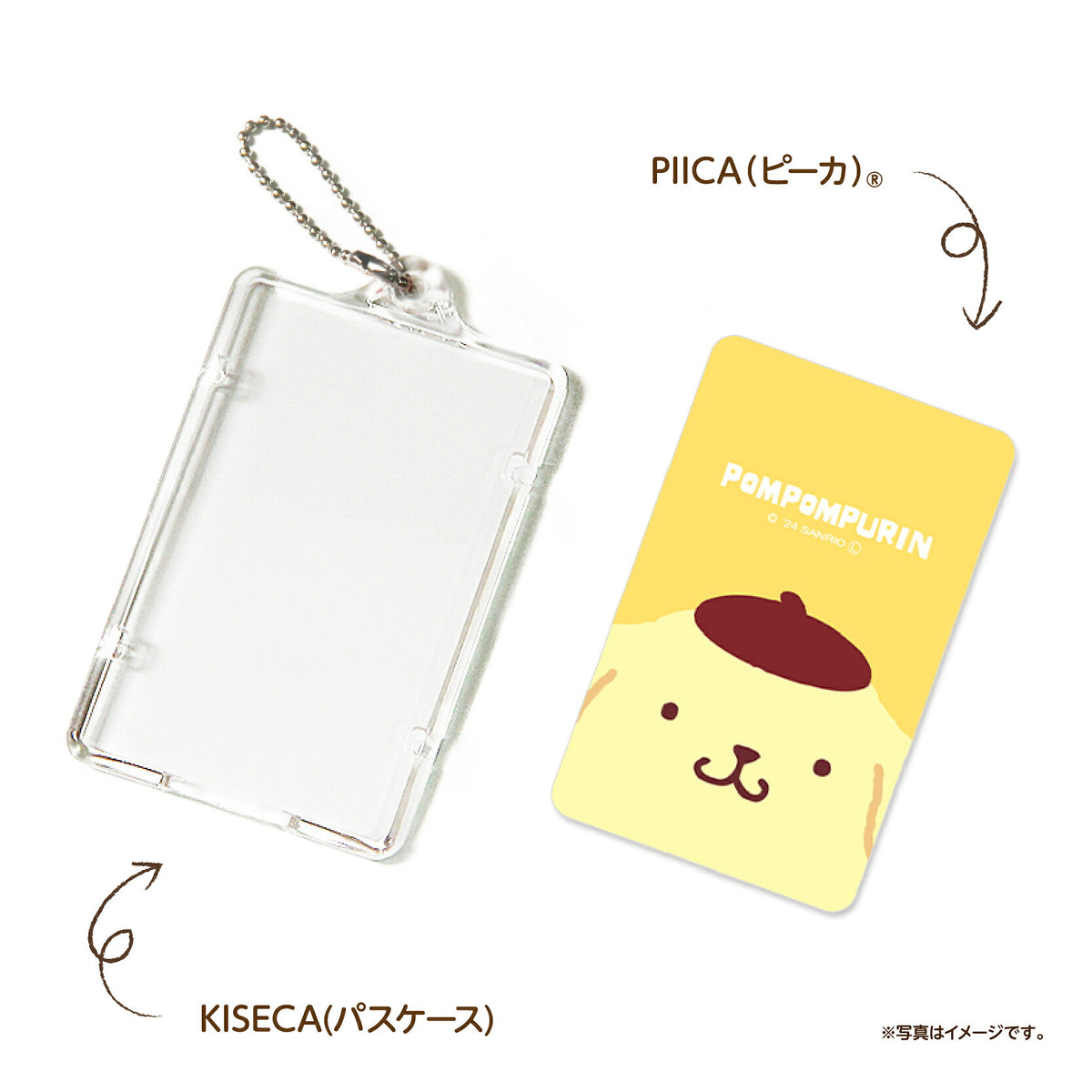   せっきん！～Sanrio characters～ ポムポムプリン PIICA+クリアICカードケース⇒ LED内蔵 光るパスケース 定期入れ 非接触型 ICカード 交通系ICカード 社員証 IDカード 電子マネーカード PIICA ポムポムプリン サンリオ 顔 フェイス