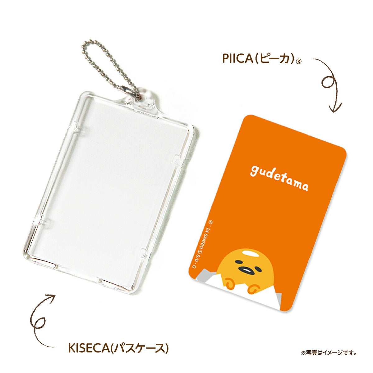  せっきん！～Sanrio characters～ ぐでたま PIICA+クリアICカードケース⇒ LED内蔵 光るパスケース 定期入れ 非接触型 ICカード 交通系ICカード 社員証 IDカード 電子マネーカード PIICA ぐでたま サンリオ 顔 フェイス