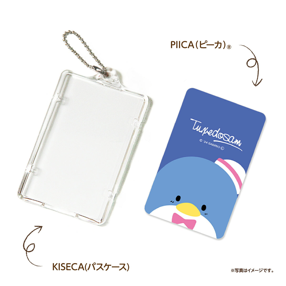  せっきん！～Sanrio characters～ タキシードサム PIICA+クリアICカードケース⇒ LED内蔵 光るパスケース 定期入れ 非接触型 ICカード 交通系ICカード 社員証 IDカード 電子マネーカード PIICA サンリオ 顔 フェイス