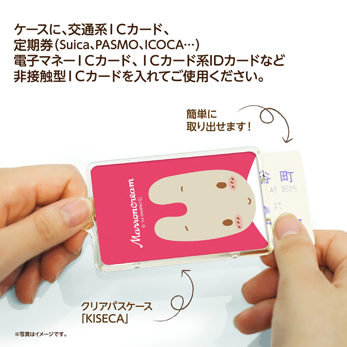   せっきん！～Sanrio characters～ マロンクリーム PIICA+クリアICカードケース⇒ LED内蔵 光るパスケース 定期入れ 非接触型 ICカード 交通系ICカード 社員証 IDカード 電子マネーカード PIICA サンリオ 顔 フェイス